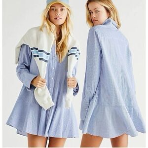 Free People Blue White Striped All For You Shirt Dress Women’s Small Oversized